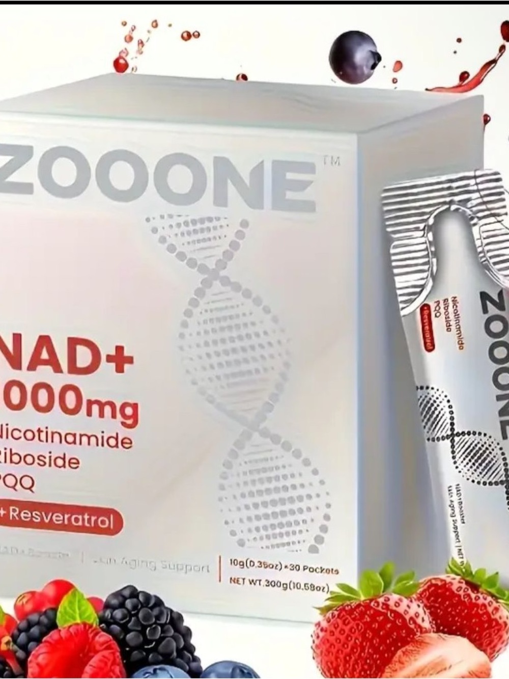 NAD+ 1000mg Supplement Stick Packs - White